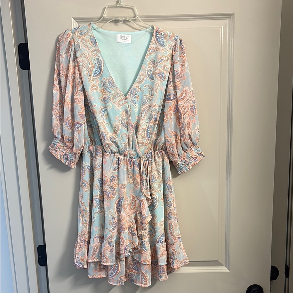 Sienna Sky Pink and Orange Ruffled Smocked Mini Sundress